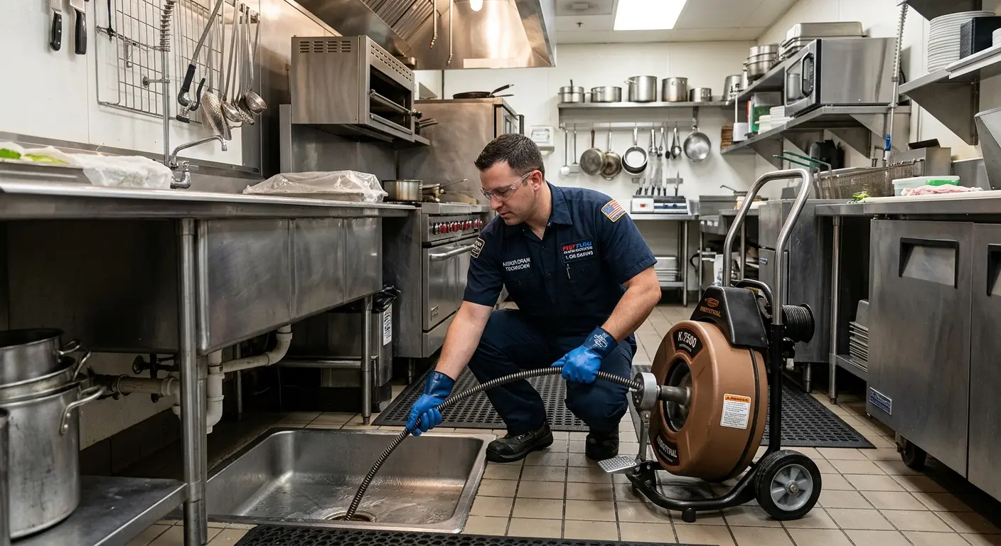 Commercial drain cleaning service in a restaurant kitchen in Littleton